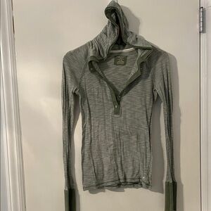 2 American Eagle Outfitters Olive Green and Brown Striped Hooded Henley